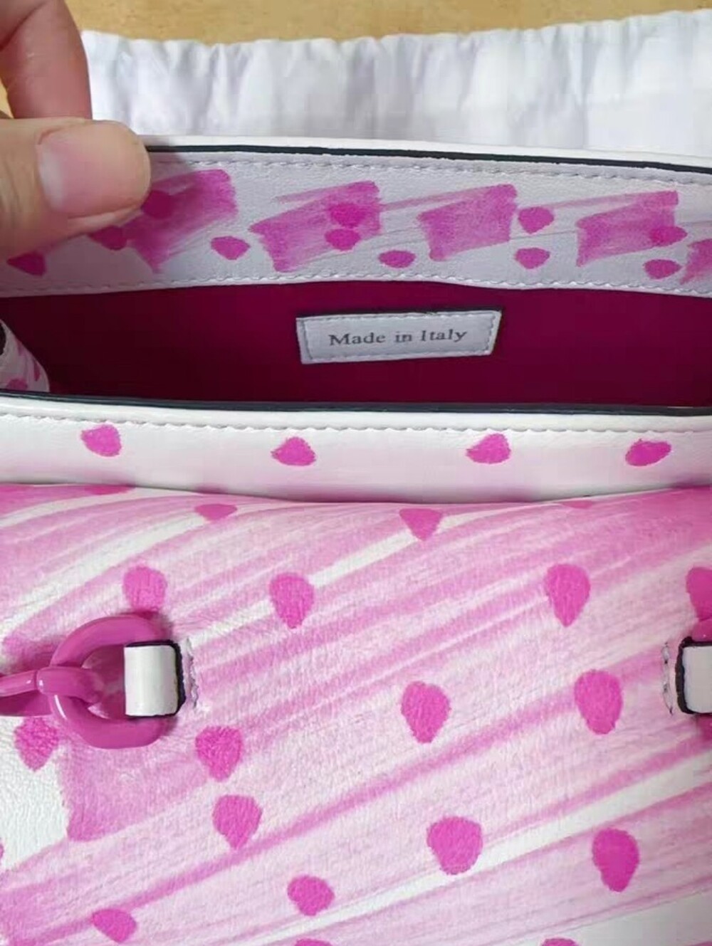 MOSCHINO Brushstroke Leather White Barbie Pink Bag Crossbag - Picture 4 of 7